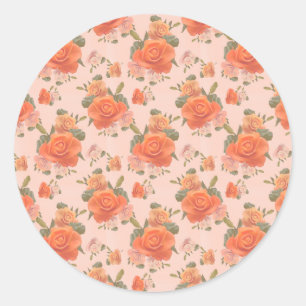 Pegatina Redonda rosa naranja floral patrón boda primavera