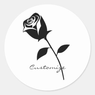 Pegatina Redonda Rosa negro Valentine Flor Thunder_Cove