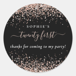 Pegatina Redonda Rosa Nombre de Purpurina de oro Gracias 21 cumplea