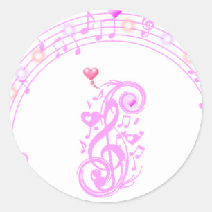 Pegatina Redonda Rosa, notas musicales de amor_