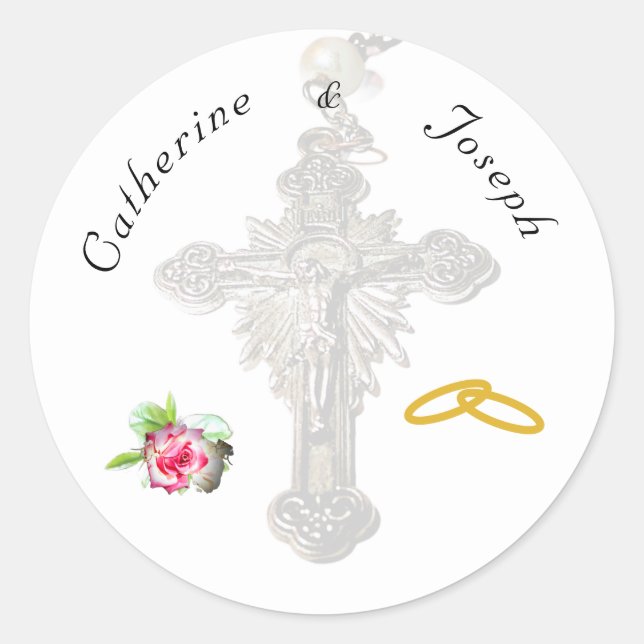 Pegatina Redonda Rosa Nupcial (Anverso)