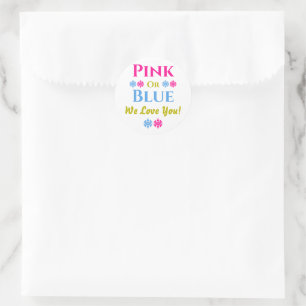 Pegatina Redonda Rosa O Azul, ¡Te Amamos! Revelación de género