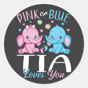 Pegatina Redonda Rosa O Azul Tia Te Ama Elefante Bebé