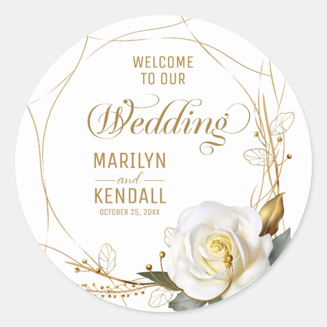 Pegatina Redonda Rosa Orgánico Floral (Anverso)