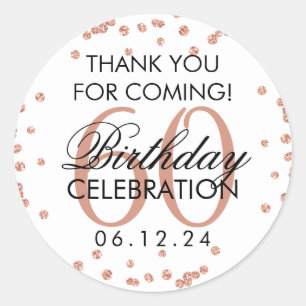 Pegatina Redonda Rosa Oro 60 cumpleaños gracias Purpurina Confetti
