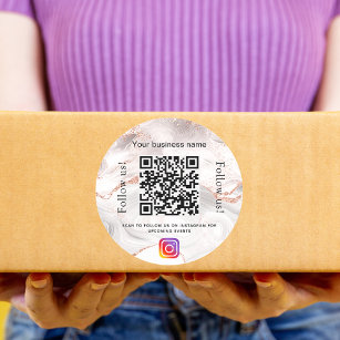 Pegatina Redonda Rosa oro agar mármol negocios qr código Instagram