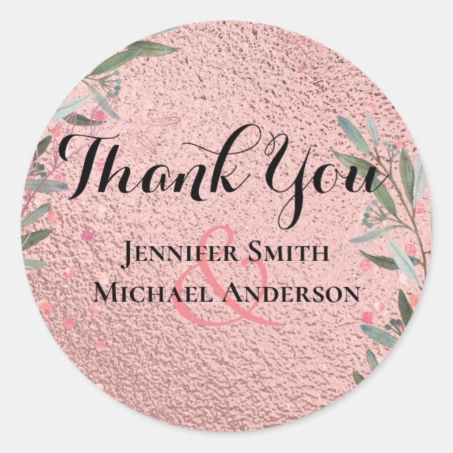 Pegatina Redonda Rosa Oro Eucalyptus Deja Relieve metalizado Aspect (Anverso)