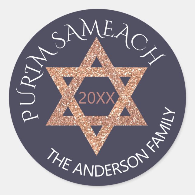Pegatina Redonda Rosa Oro Magen David Personalizado Purim Cualquier (Anverso)