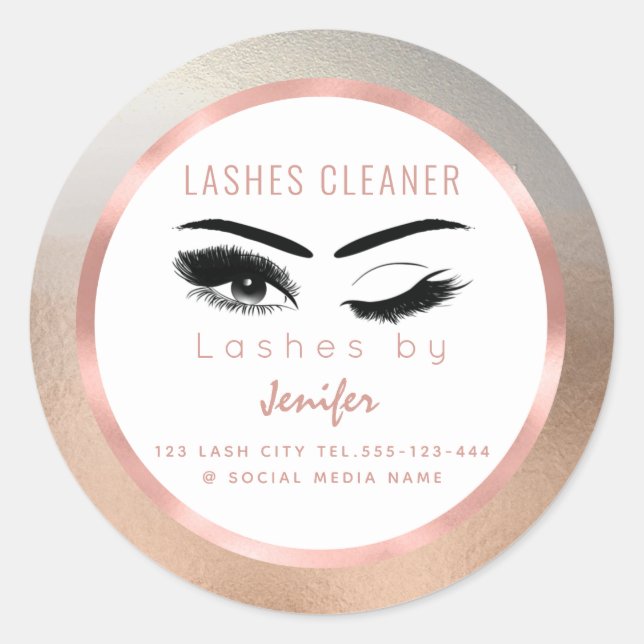 Pegatina Redonda Rosa oro Relieve metalizado maquillaje ojos pestañ (Anverso)