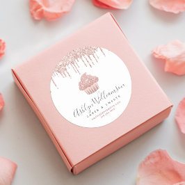 Pegatina Redonda Rosa Pastel de Oro Pastelería Chef Panadería Purpu