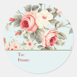 Pegatina Redonda Rosa personalizada de estilo shabby chic azul clar