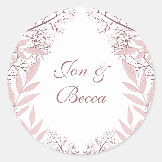 Pegatina Redonda Rosa Polvo Boda rosa Vintage Botánico (Anverso)