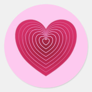 Pegatina Redonda Rosa profundo de corazón rojo sobre un fondo rosa