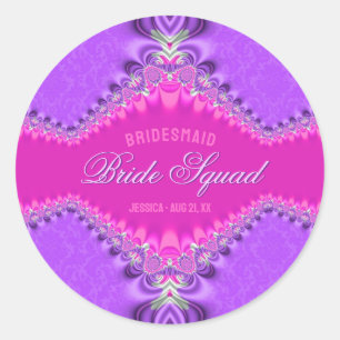 Pegatina Redonda Rosa Púrpura Damask Lace Equipo Nupcial