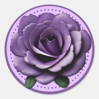 Pegatina Redonda Rosa Púrpura Vibrante – Diseño Floral Elegante