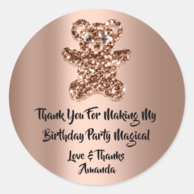 Pegatina Redonda Rosa  Purpurina Brown Purpurina Favor del Cumpleañ (Anverso)