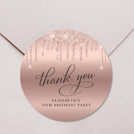 Pegatina Redonda Rosa Purpurina de Oro 70 cumpleaños gracias