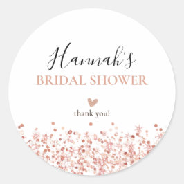 Pegatina Redonda Rosa Purpurina de oro Bridal Shower gracias
