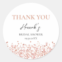 Pegatina Redonda Rosa Purpurina de oro Bridal Shower gracias