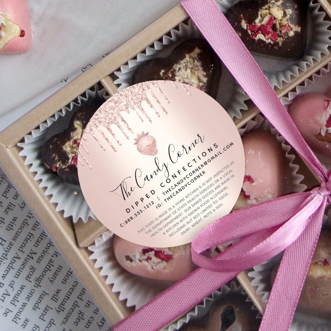 Pegatina Redonda Rosa Purpurina de oro Drip Strawberry Confección L (Subido por el creador)