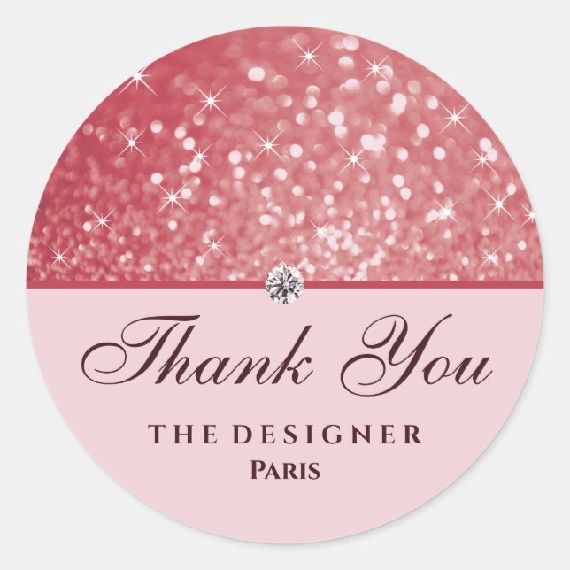 Pegatina Redonda Rosa Purpurina de oro Sparkle Stars Diamond Diaman (Anverso)