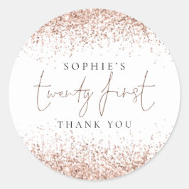 Pegatina Redonda Rosa Purpurina De Oro Veintiún Años Gracias