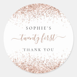 Pegatina Redonda Rosa Purpurina De Oro Veintiún Años Gracias