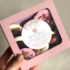 Pegatina Redonda Rosa Purpurina de pastelitos de oro Drin Panadería