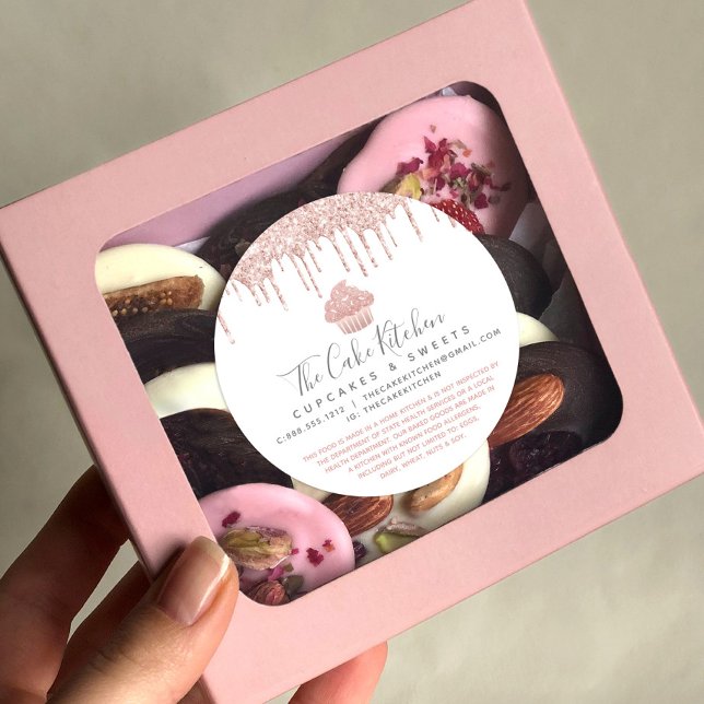 Pegatina Redonda Rosa Purpurina de pastelitos de oro Drin Panadería (Subido por el creador)