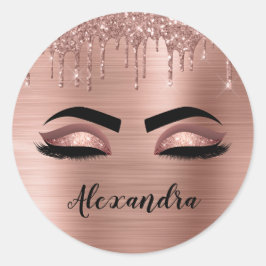 Pegatina Redonda Rosa Purpurina dorado Esparkle Eyelashes Monograma