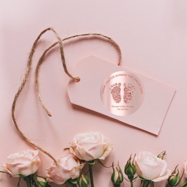 Pegatina Redonda Rosa Purpurina Feet Baby Shower Favor Gracias Glam (Subido por el creador)