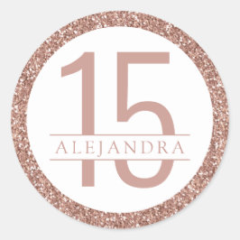 Pegatina Redonda Rosa Purpurina rosa dorado  de moda años favor