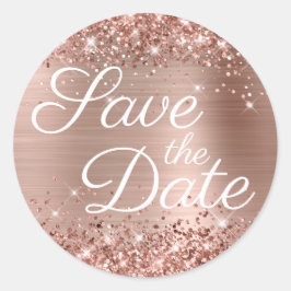 Pegatina Redonda Rosa Purpurinoso Gold Elegant Save the Date