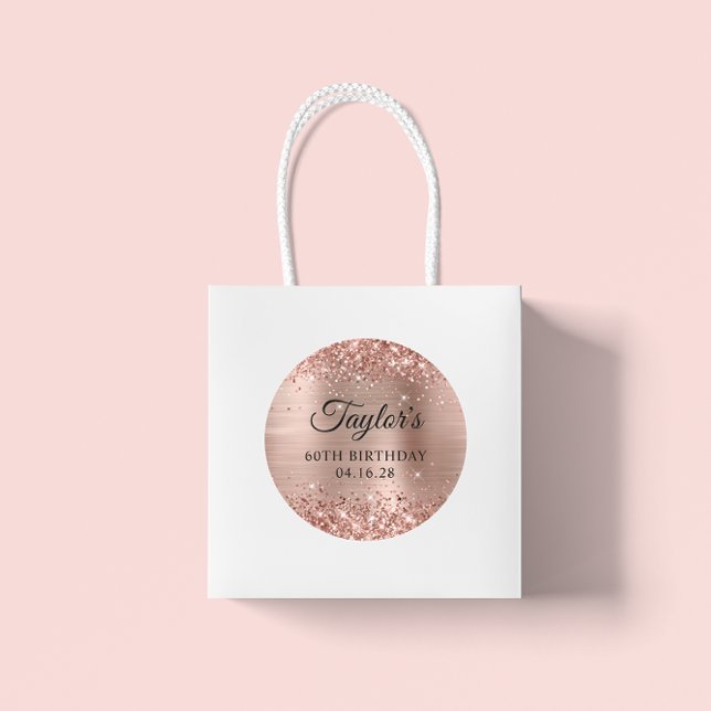 Pegatina Redonda Rosa Purpurinoso Relieve metalizado dorado 60 cump (Large Round Favor Stickers)