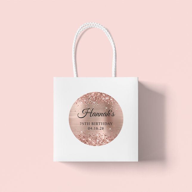 Pegatina Redonda Rosa Purpurinoso Relieve metalizado dorado 75º cum (Large Round Favor Stickers)