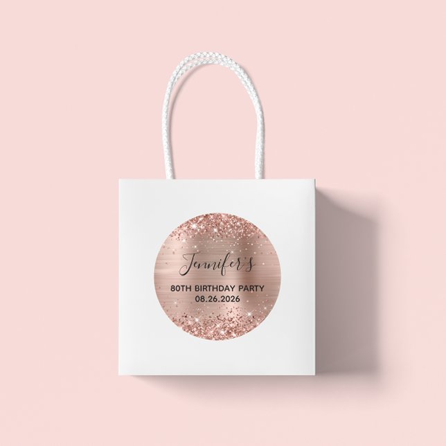 Pegatina Redonda Rosa Purpurinoso Relieve metalizado dorado 80º Par (Large Round Favor Stickers)