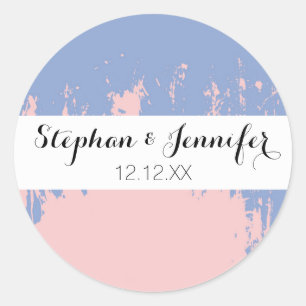 Pegatina Redonda Rosa Quartz y Serenity Blue Paint Strokes