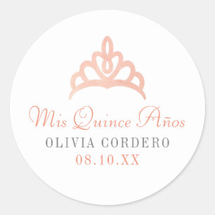 Pegatina Redonda Rosa Relieve metalizado de Faux Faux Tiara Quincea