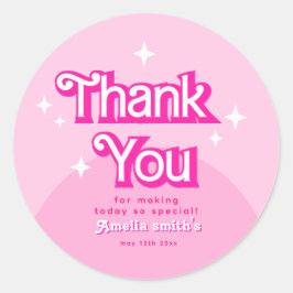 Pegatina Redonda rosa retro moderno tendencia Gracias