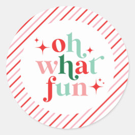 Pegatina Redonda Rosa retro y rojo Oh qué divertido
