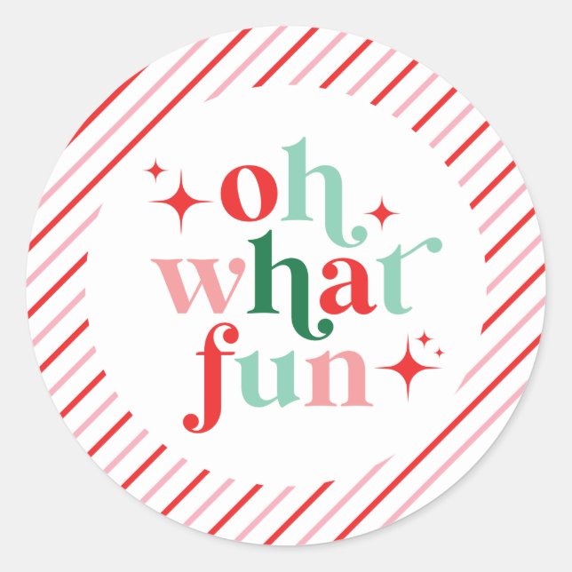 Pegatina Redonda Rosa retro y rojo Oh qué divertido (Anverso)