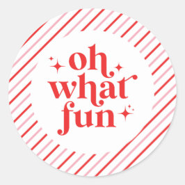 Pegatina Redonda Rosa retro y rojo Oh qué divertido