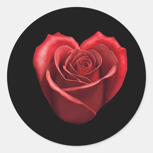 Pegatina Redonda Rosa Roja con forma de corazón- (Anverso)