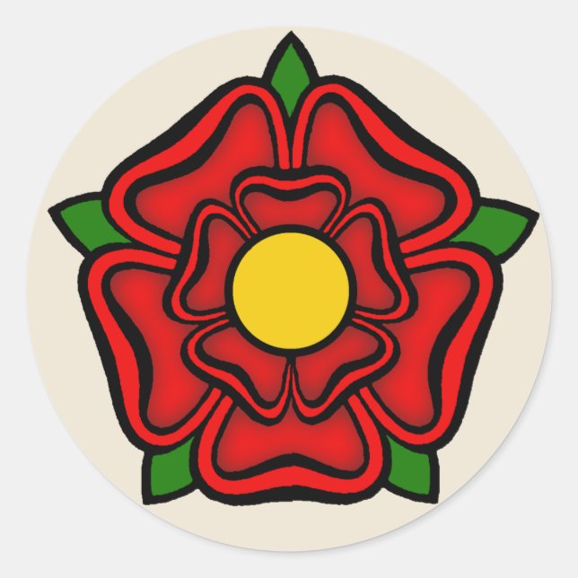 Pegatina Redonda Rosa Roja de Lancaster, Inglaterra Emblema de la r (Anverso)