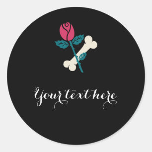 Pegatina Redonda Rosa Roja & Hueso Dia de Los Muertos Fiesta de Hal