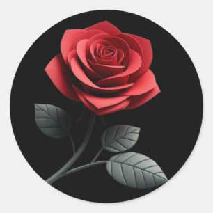 Pegatina Redonda Rosa roja única-