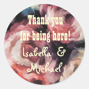 Pegatina Redonda rosa rojo , floral ,elegante , flora , retro