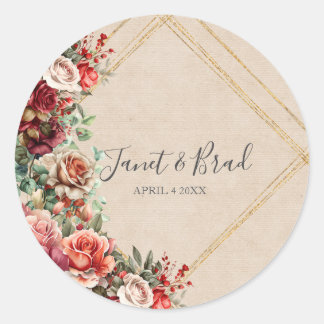 Pegatina Redonda Rosa romántico Eucalipto floral