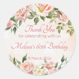 Pegatina Redonda Rosa rosa de color crema pastel personalizada