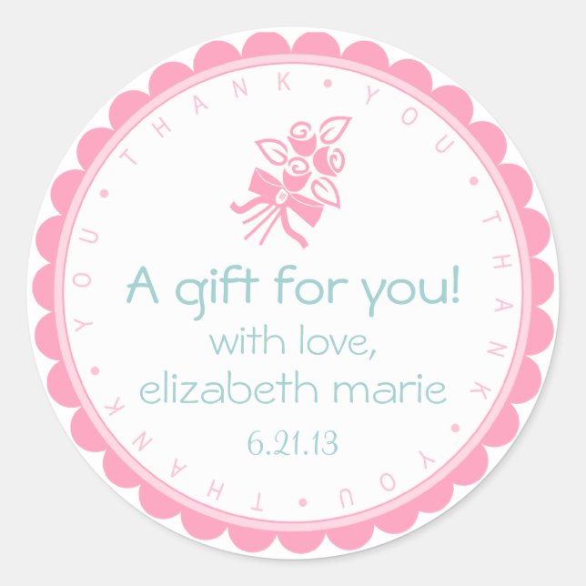 Pegatina Redonda Rosa rosa: gracias (Anverso)